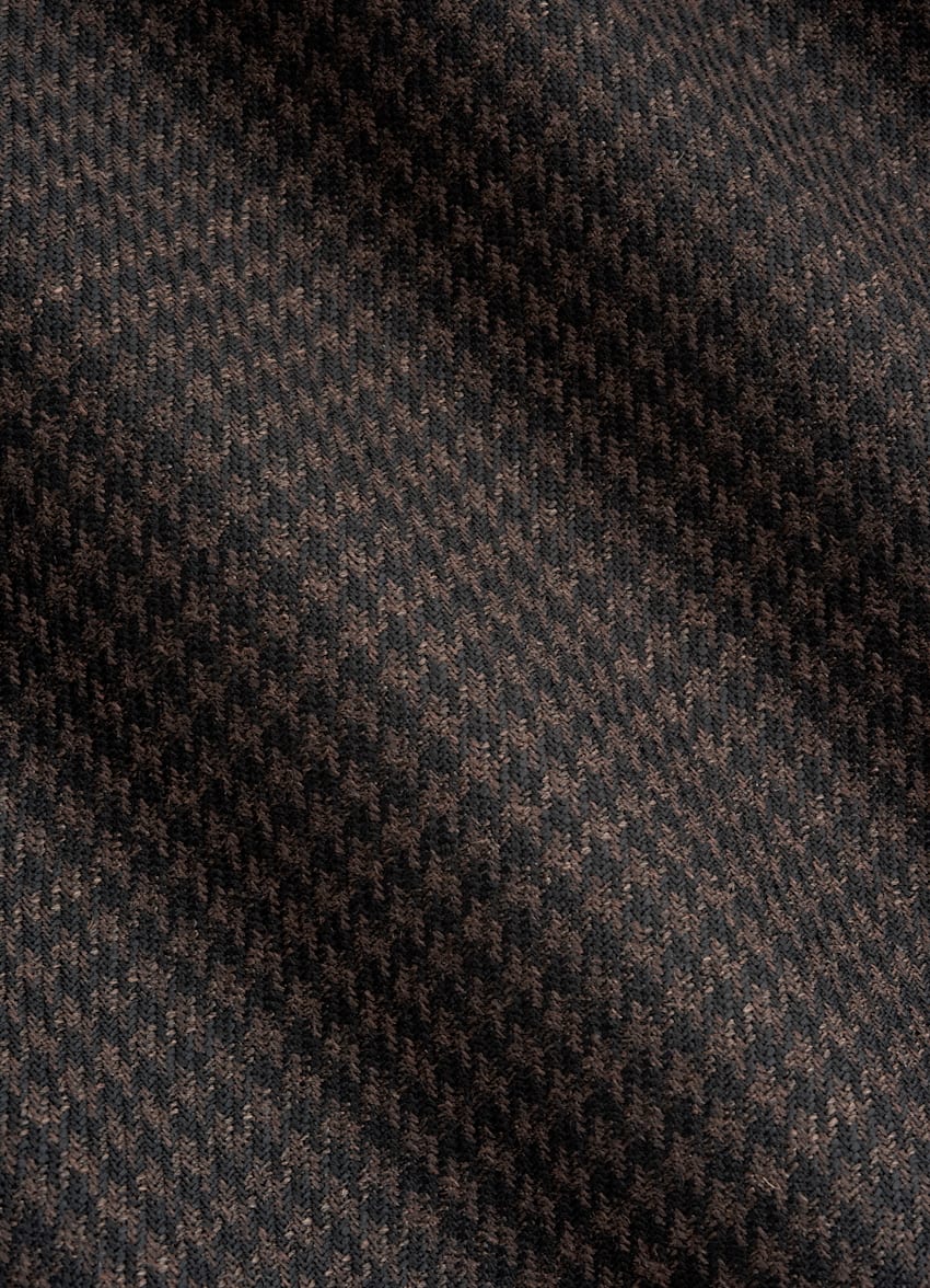 SUITSUPPLY Winter Wool Mohair by Delfino, Italy Dark Brown Houndstooth Tailored Fit Havana Blazer