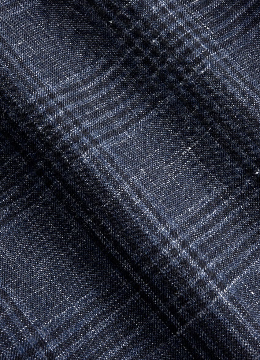 SUITSUPPLY Verano Cachemir, seda y lino de Piacenza, Italia Blazer Havana azul marino a cuadros corte Tailored