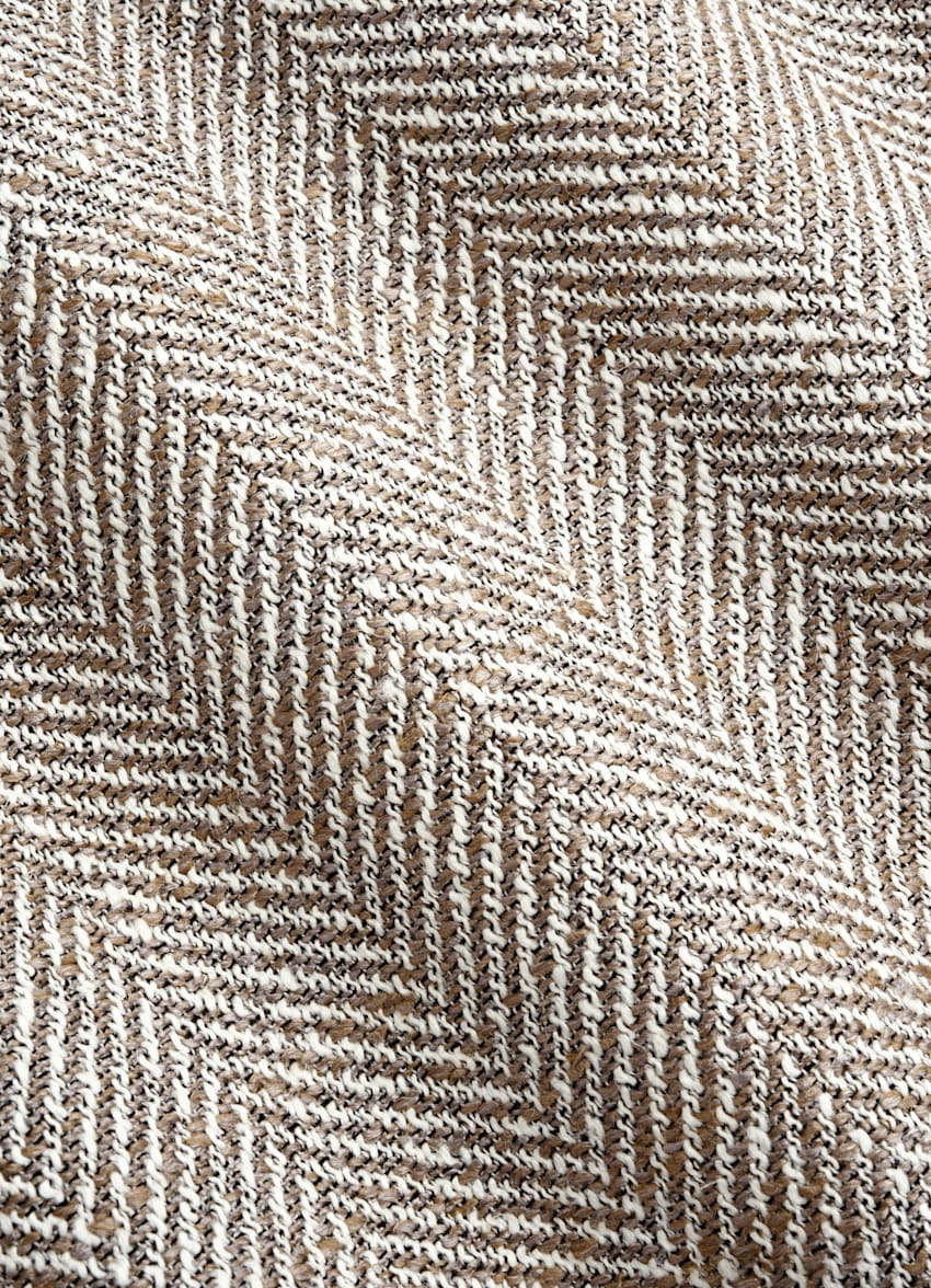 SUITSUPPLY Summer Silk Linen Blend by Ferla, Italy Taupe Herringbone Relaxed Fit Roma Blazer