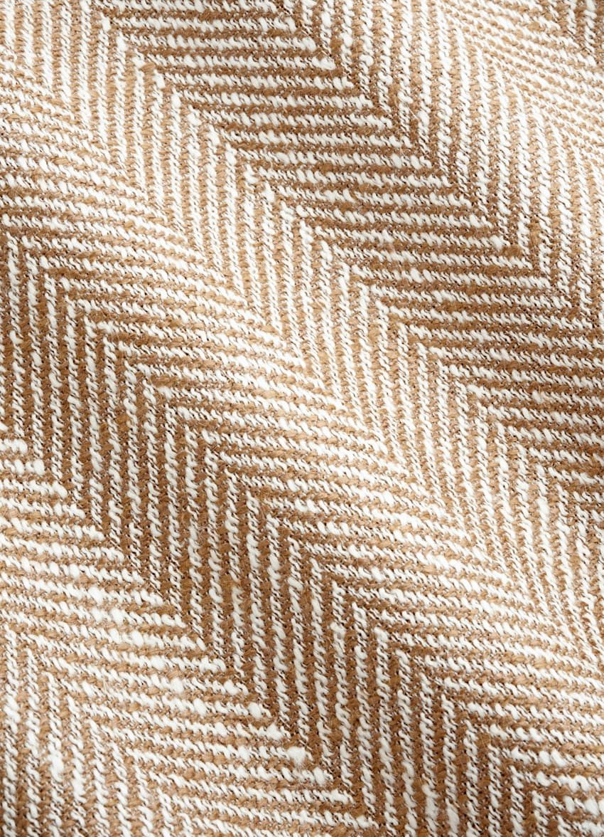 SUITSUPPLY Summer Silk Linen Cotton Blend by Ferla, Italy Light Brown Herringbone Relaxed Fit Roma Blazer