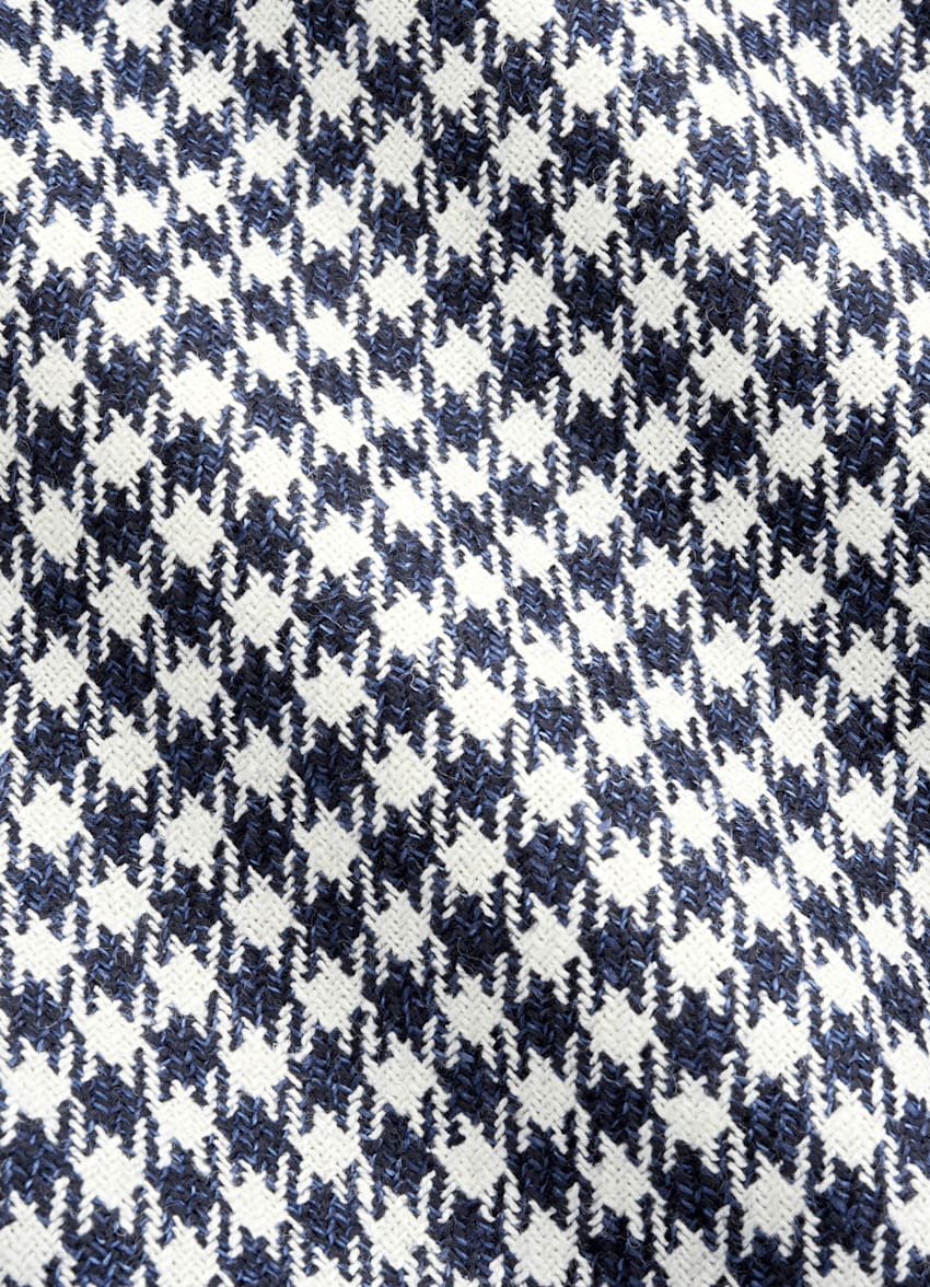 SUITSUPPLY Summer Wool Silk Linen by Marling & Evans, United Kingdom Navy Houndstooth Relaxed Fit Roma Blazer