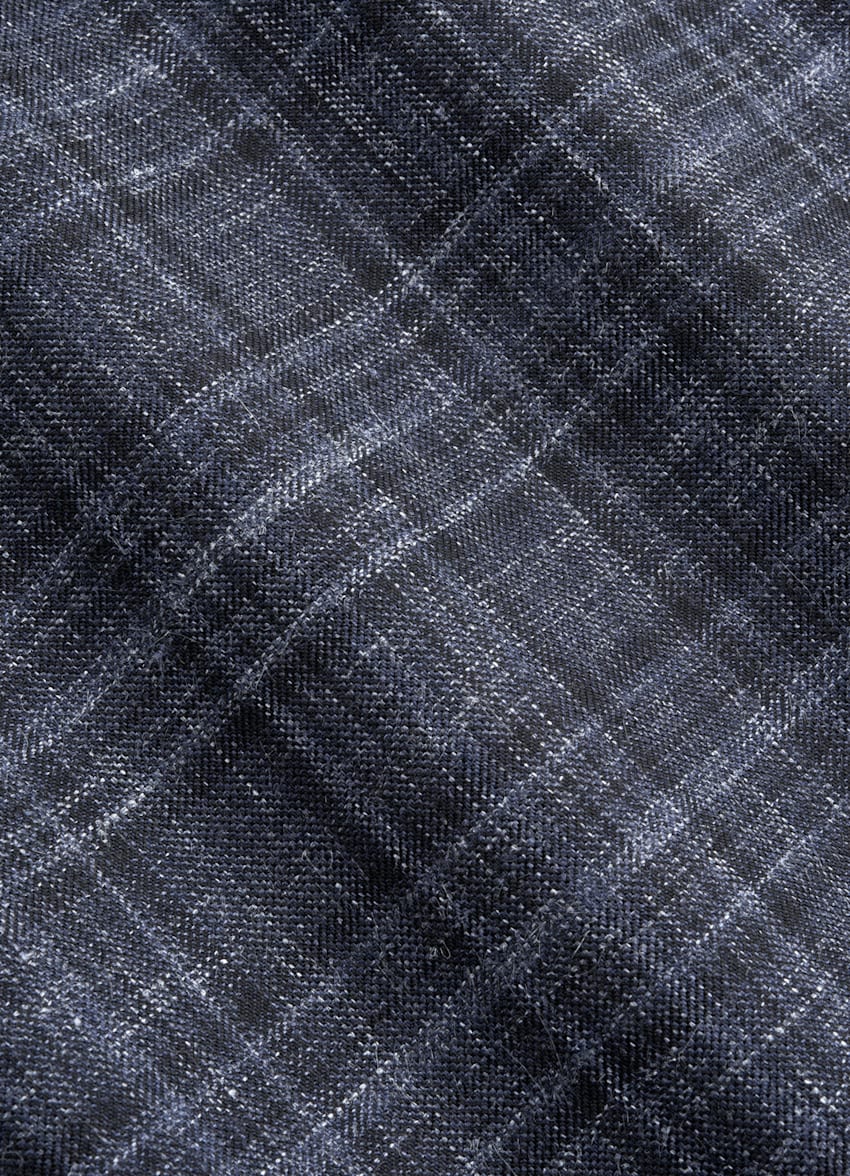 SUITSUPPLY Summer Cashmere Silk Linen by Piacenza, Italy Navy Checked Tailored Fit Havana Blazer
