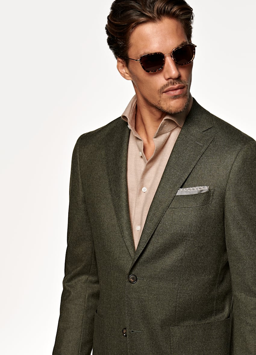 Mid Green Havana Jacket | Pure S120's Wool Flannel Single Breasted ...