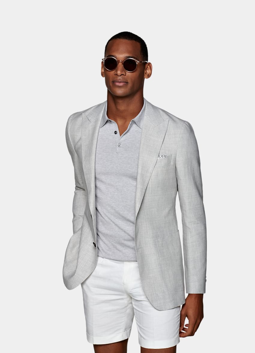 Light Grey Houndstooth Havana Jacket | Linen Wool Single Breasted ...