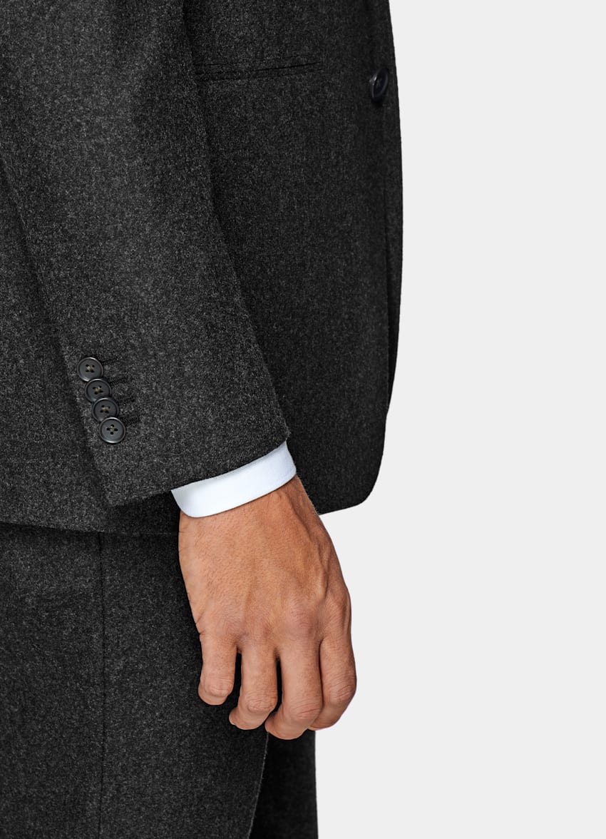 SUITSUPPLY Circular Wool Flannel by Vitale Barberis Canonico, Italy Dark Grey Tailored Fit Havana Blazer