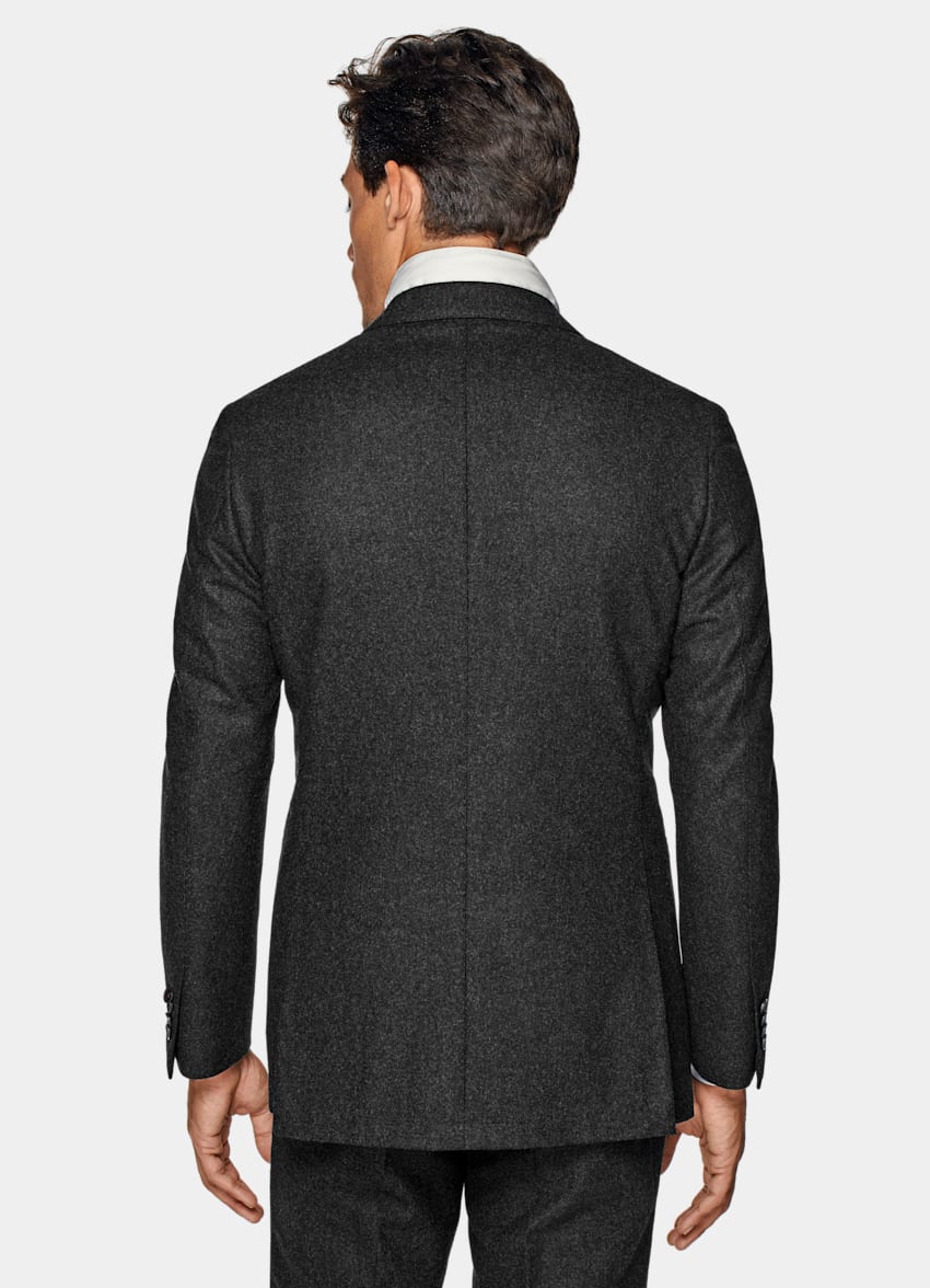 SUITSUPPLY 冬季 意大利 Vitale Barberis Canonico 生产的羊毛法兰绒可持续面料面料 Havana 深灰色合体身型西装外套