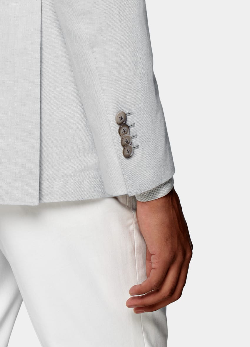 SUITSUPPLY Linen Cotton by Di Sondrio, Italy Light Grey Tailored Fit Havana Blazer