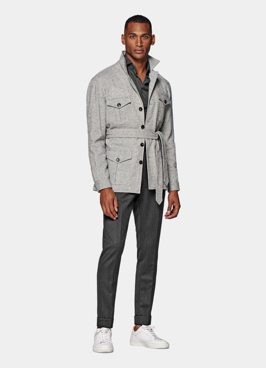 grey shirt with grey jacket