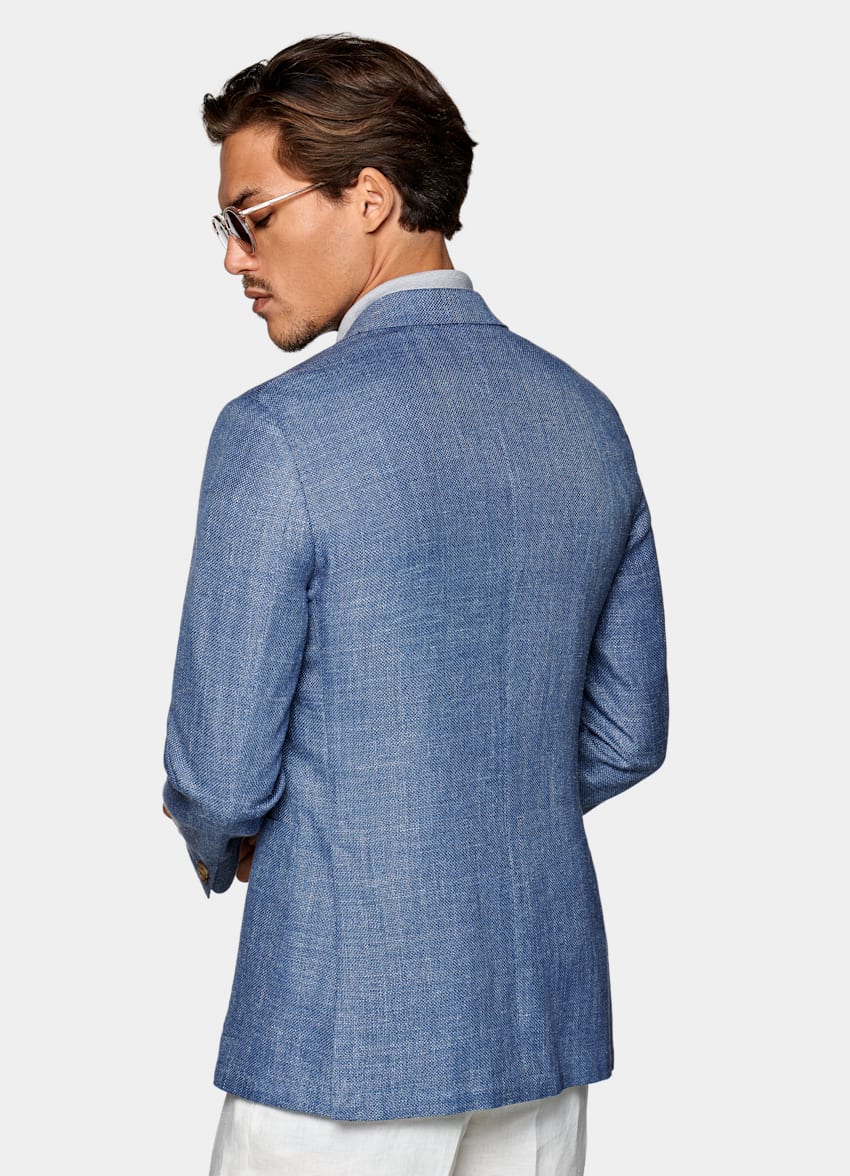 Veste Havana bleue Laine, soie et lin Single Breasted Suitsupply