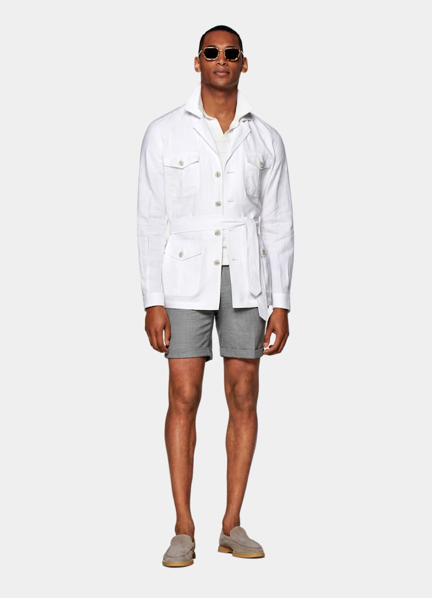 White Belted Safari Jacket | Pure Linen Single Breasted | Suitsupply ...