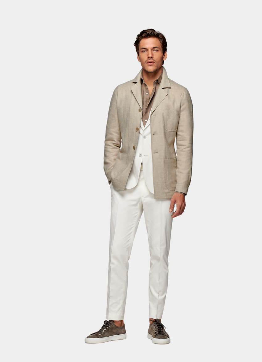 Light Brown Greenwich Shirt-Jacket | Cotton Silk Linen Single Breasted ...