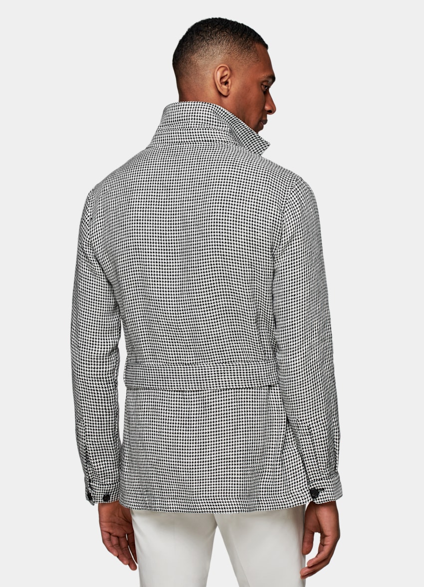 Black Houndstooth Belted Safari Jacket 