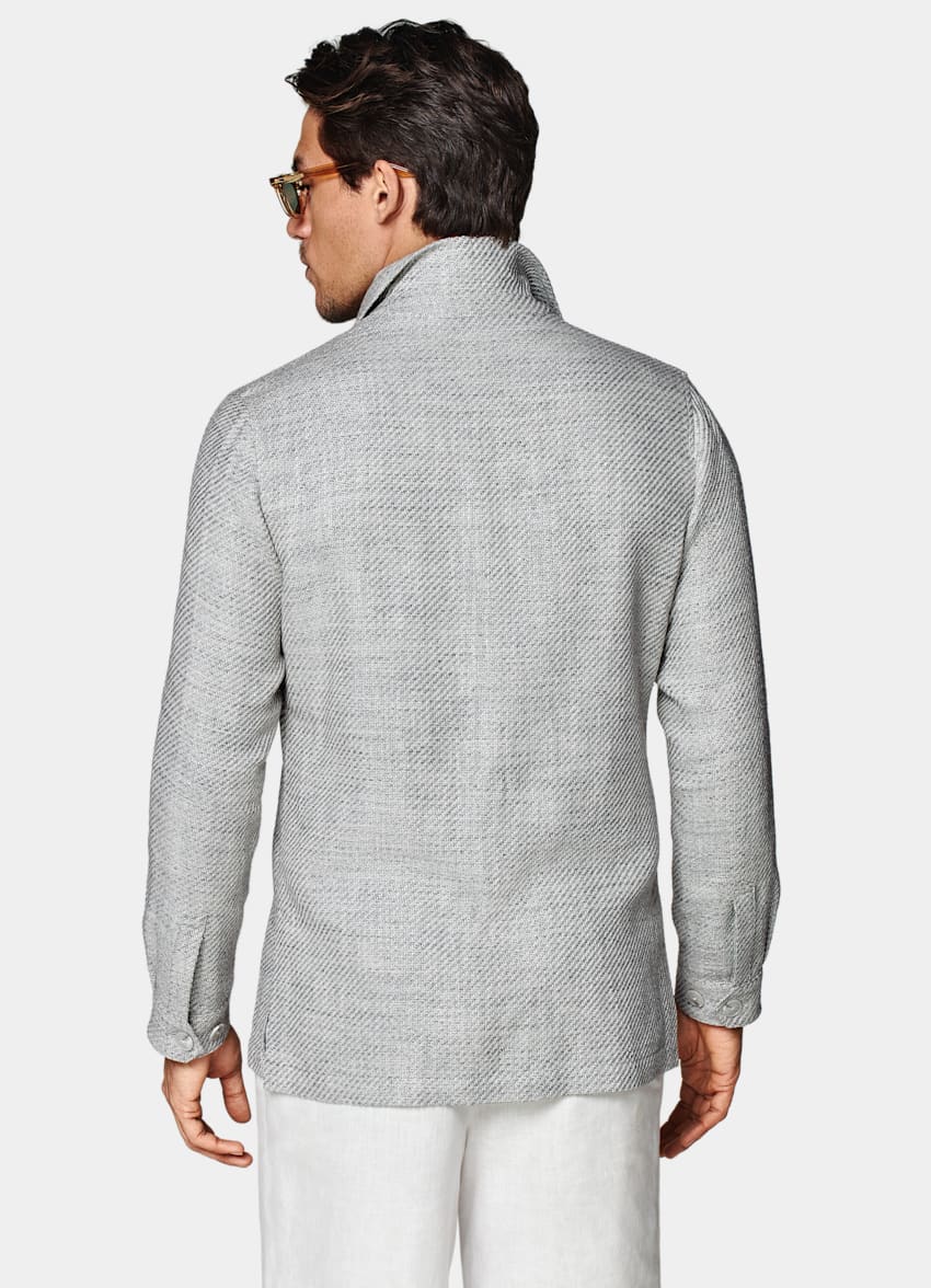 SUITSUPPLY Silk Linen Cotton Polyamide by Ferla, Italy Light Grey Relaxed Fit Shirt-Jacket