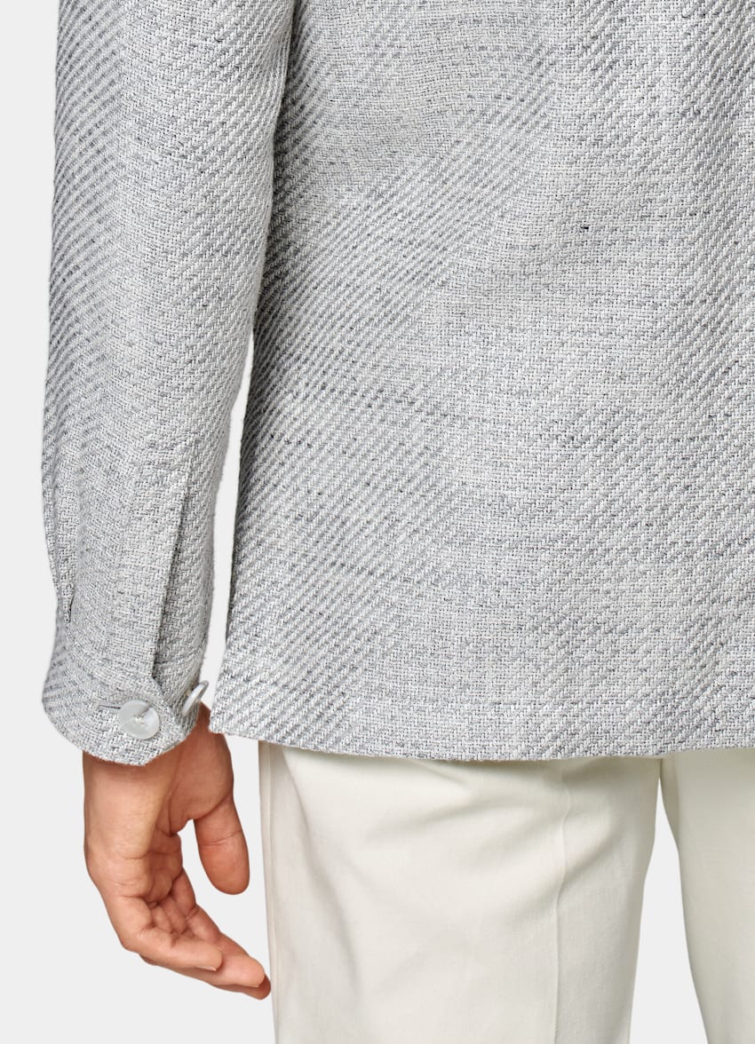 SUITSUPPLY Silk Linen Cotton Polyamide by Ferla, Italy Light Grey Greenwich Shirt-Jacket