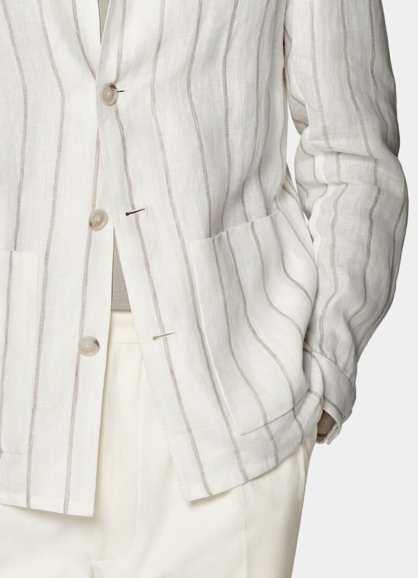SUITSUPPLY Puro lino - Drago, Italia Giacca camicia marrone chiaro a righe relaxed fit