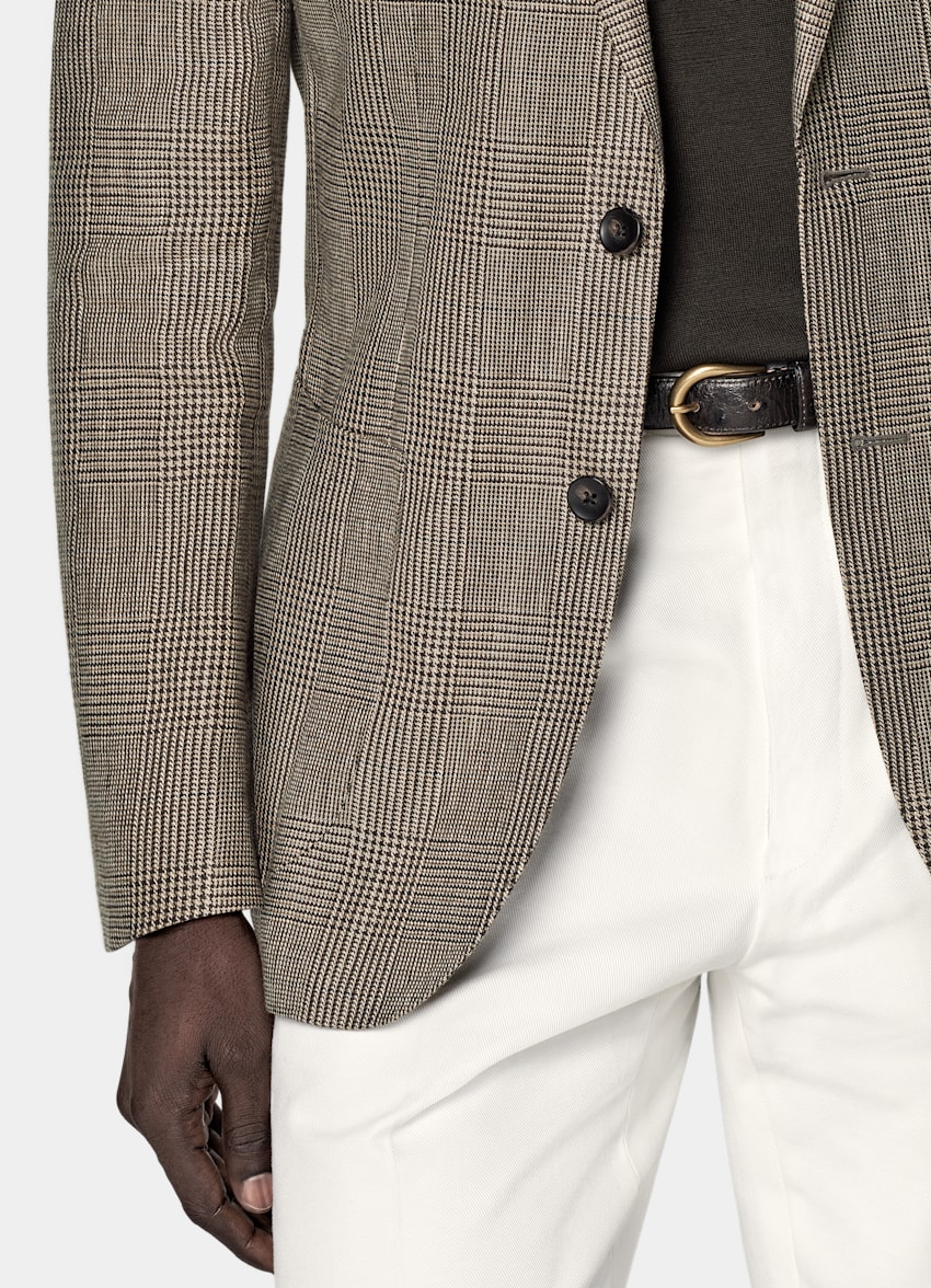 SUITSUPPLY Summer Pure Linen by Baird McNutt, United Kingdom Mid Brown Checked Tailored Fit Havana Blazer
