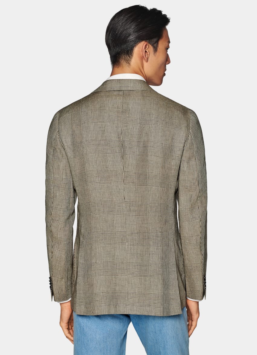 SUITSUPPLY Pure Linen by Baird McNutt, United Kingdom Mid Brown Checked Tailored Fit Havana Blazer