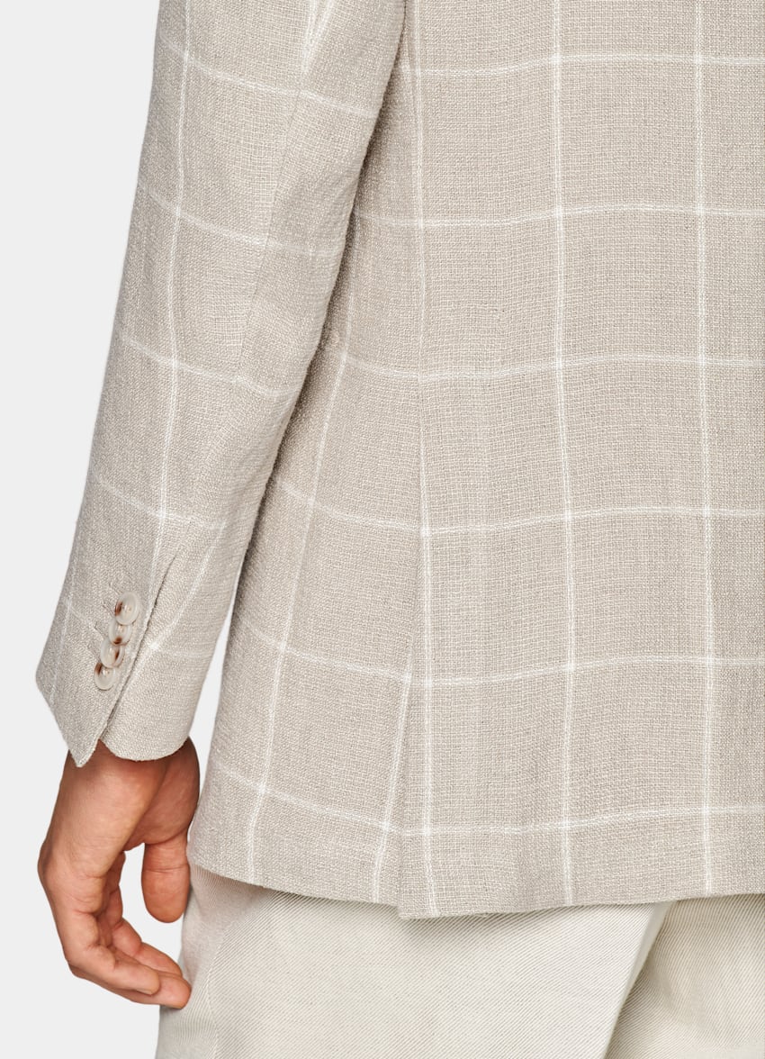SUITSUPPLY 意大利 Leomaster 生产的亚麻面料 Roma 浅灰褐色格纹慵懒身型西装外套