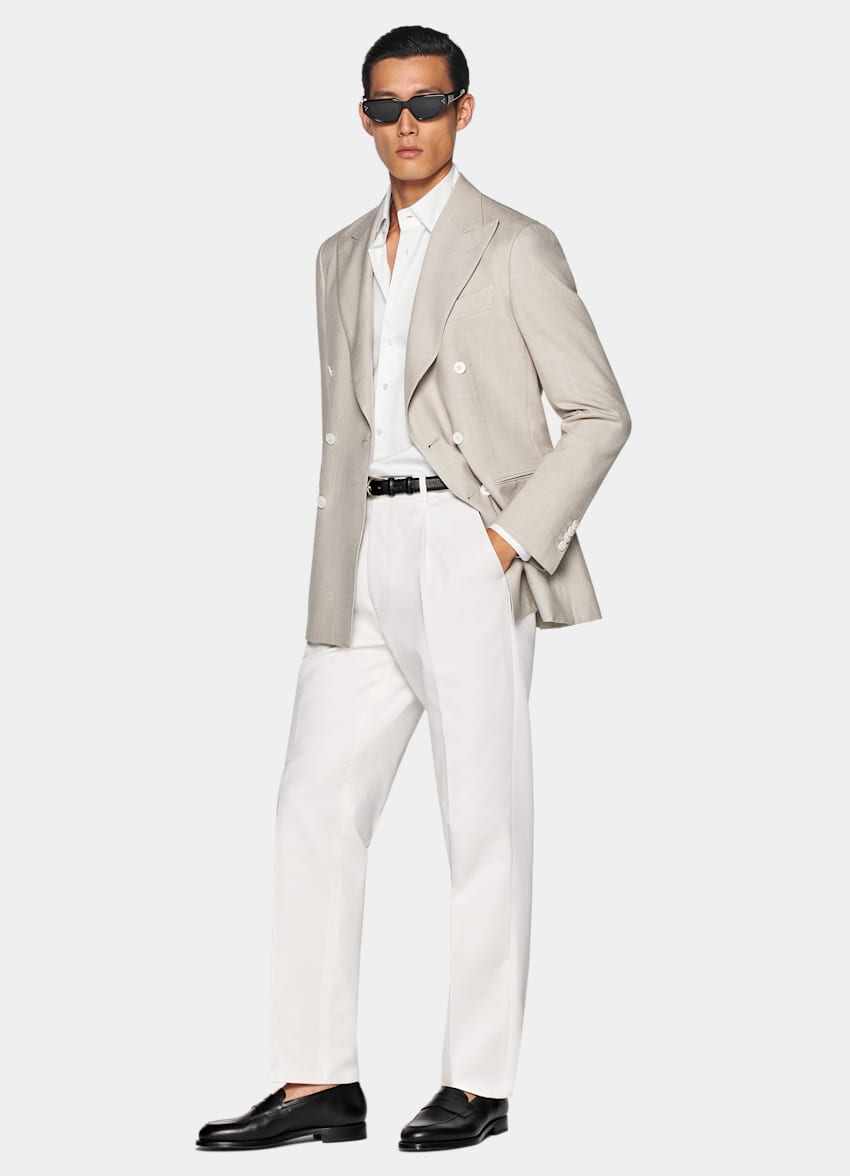 SUITSUPPLY Summer Silk Cotton by E.Thomas, Italy Light Taupe Tailored Fit Havana Blazer