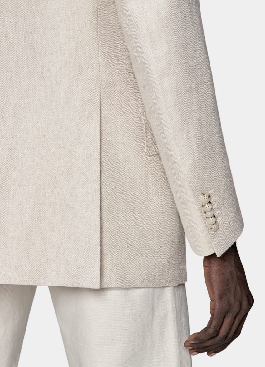 SUITSUPPLY Lino y seda de Leomaster, Italia Blazer Milano gris topo claro punto de espiga corte Tailored