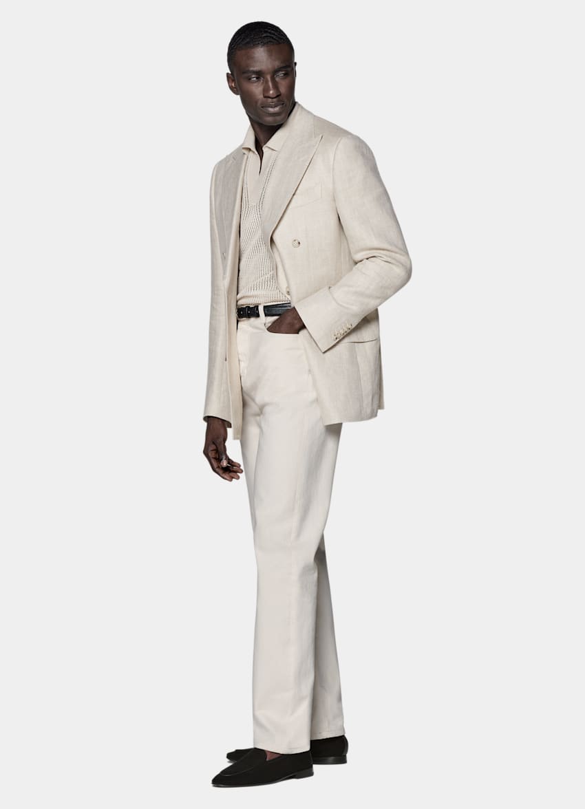 SUITSUPPLY Summer Linen Silk by Leomaster, Italy Light Taupe Herringbone Tailored Fit Milano Blazer