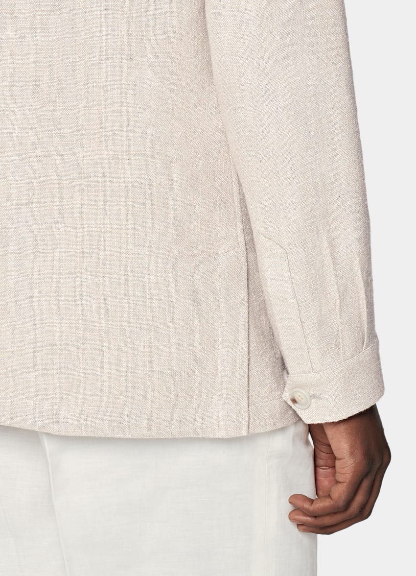 SUITSUPPLY Seda, lino, algodón de E.Thomas, Italia Chaqueta camisa gris topo corte Relaxed
