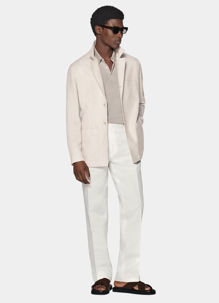 SUITSUPPLY Seta, lino e cotone - E.Thomas, Italia Giacca camicia taupe chiaro relaxed fit