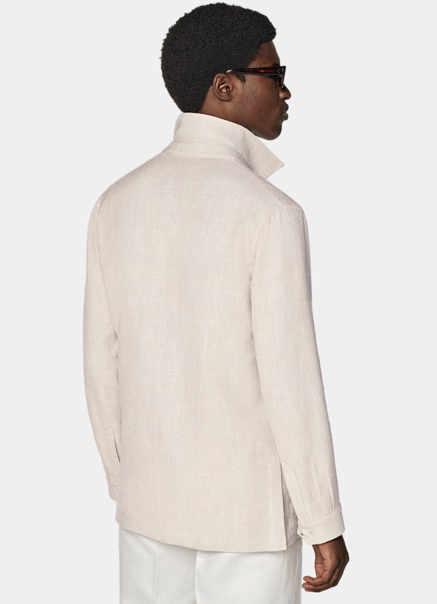 SUITSUPPLY Seda, lino, algodón de E.Thomas, Italia Chaqueta camisa gris topo corte Relaxed