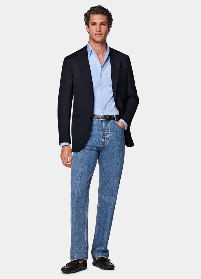 SUITSUPPLY All Season Pure Wool by Reda, Italy Navy Tailored Fit Havana Blazer