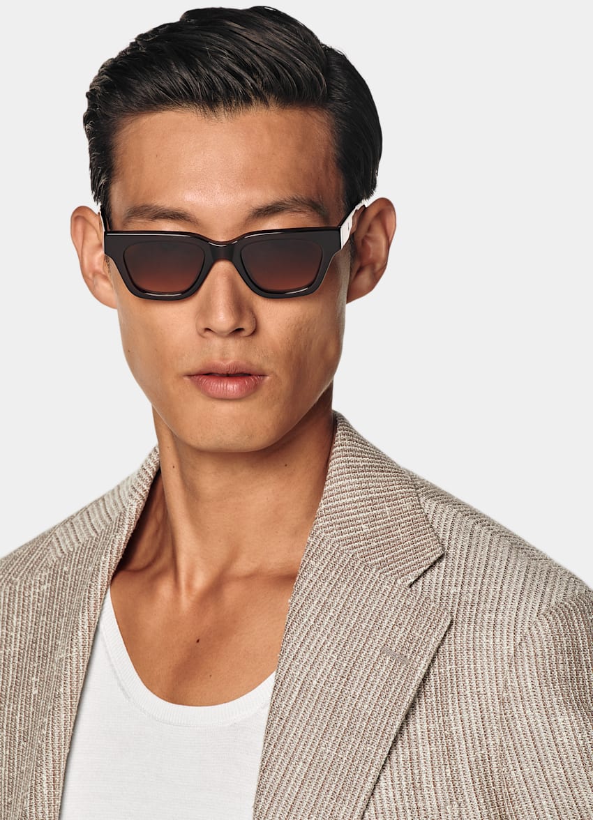 SUITSUPPLY Summer Wool Linen Silk by Rogna, Italy Taupe Relaxed Fit Roma Blazer