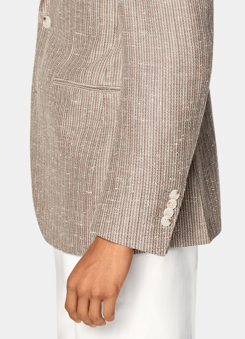 SUITSUPPLY Summer Wool Linen Silk by Rogna, Italy Taupe Relaxed Fit Roma Blazer