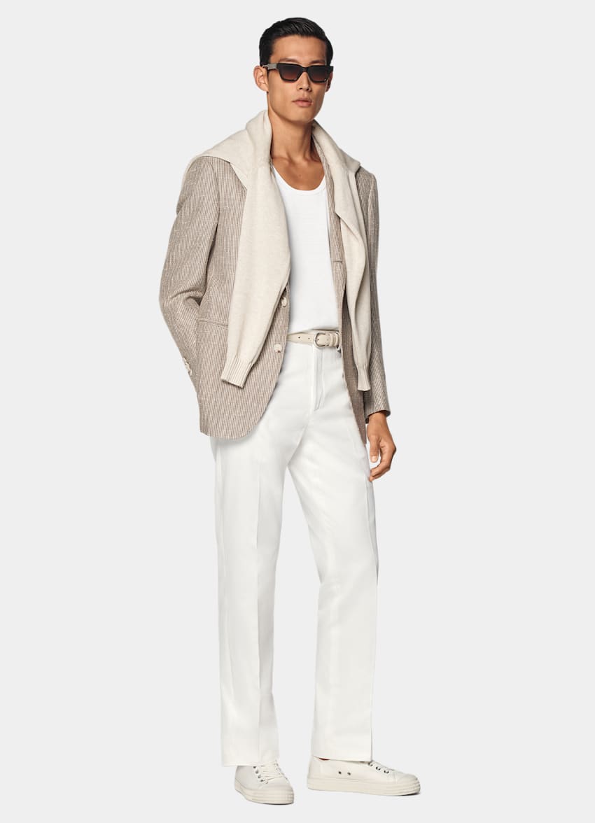 SUITSUPPLY Summer Wool Linen Silk by Rogna, Italy Taupe Relaxed Fit Roma Blazer
