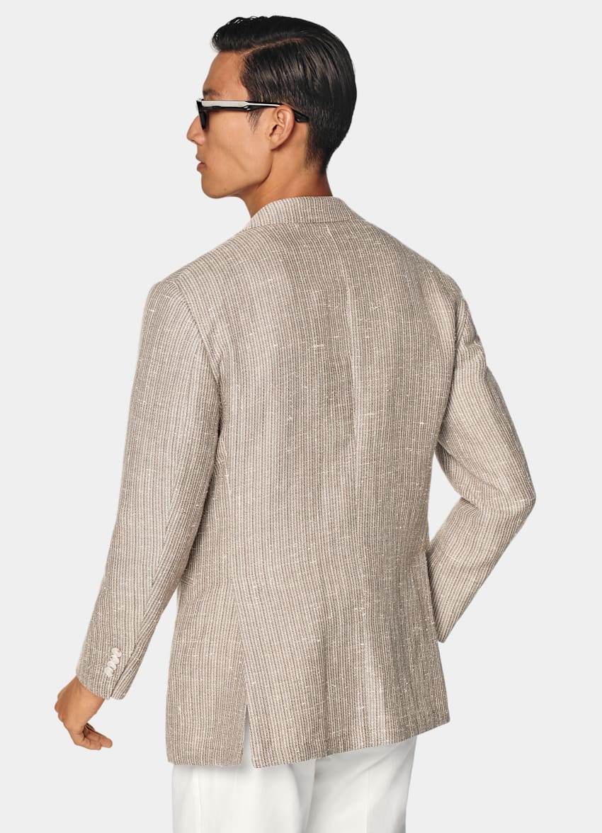 SUITSUPPLY Summer Wool Linen Silk by Rogna, Italy Taupe Relaxed Fit Roma Blazer
