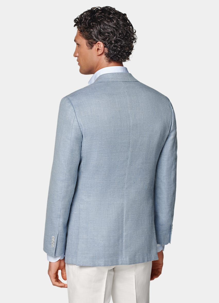 SUITSUPPLY Summer Wool Silk Linen Cashmere by E.Thomas, Italy Light Blue Tailored Fit Havana Blazer