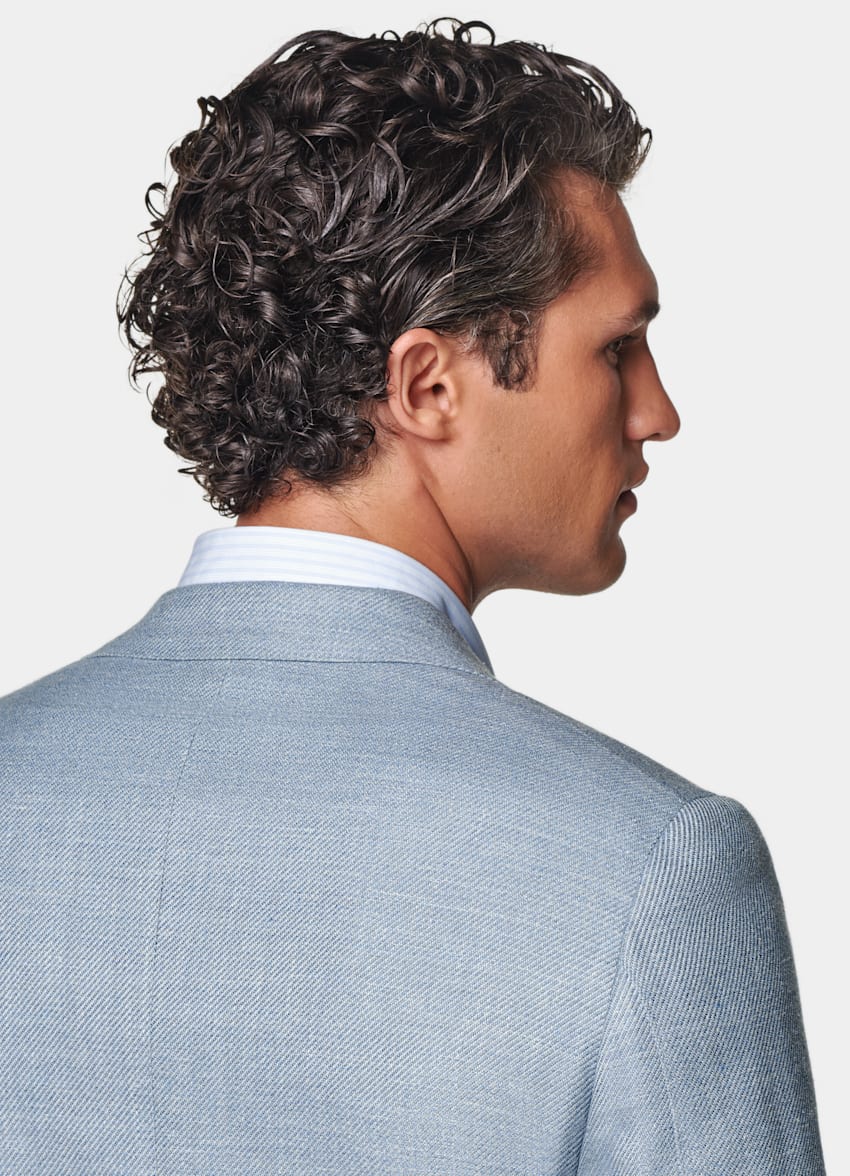 SUITSUPPLY Summer Wool Silk Linen Cashmere by E.Thomas, Italy Light Blue Tailored Fit Havana Blazer