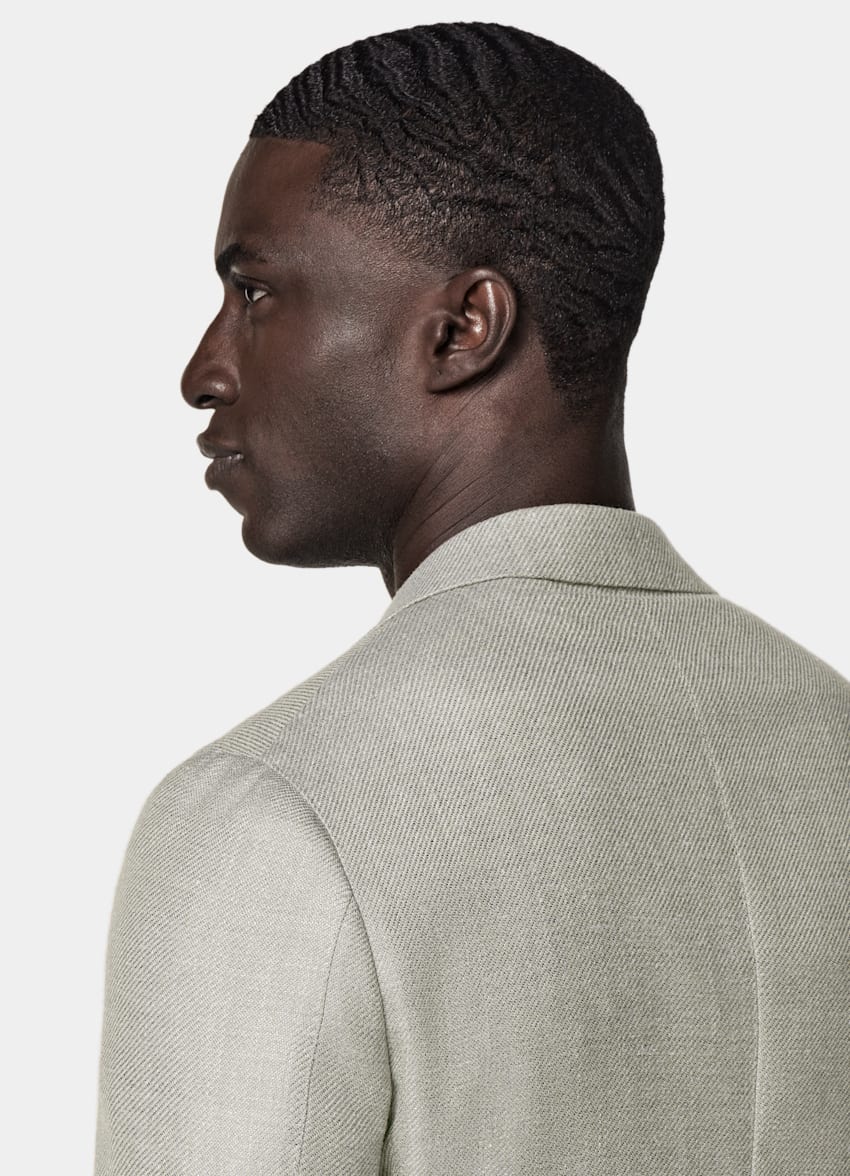 SUITSUPPLY Summer Wool Silk Linen Cashmere by E.Thomas, Italy Mid Green Tailored Fit Havana Blazer
