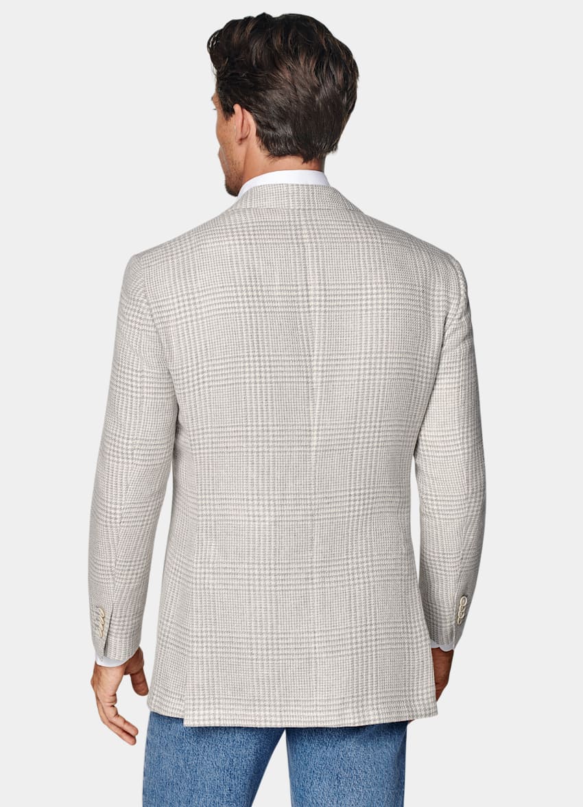 SUITSUPPLY Été Lin, soie, laine et coton par Ferla, Italie Blazer Roma coupe Relaxed gris clair à carreaux