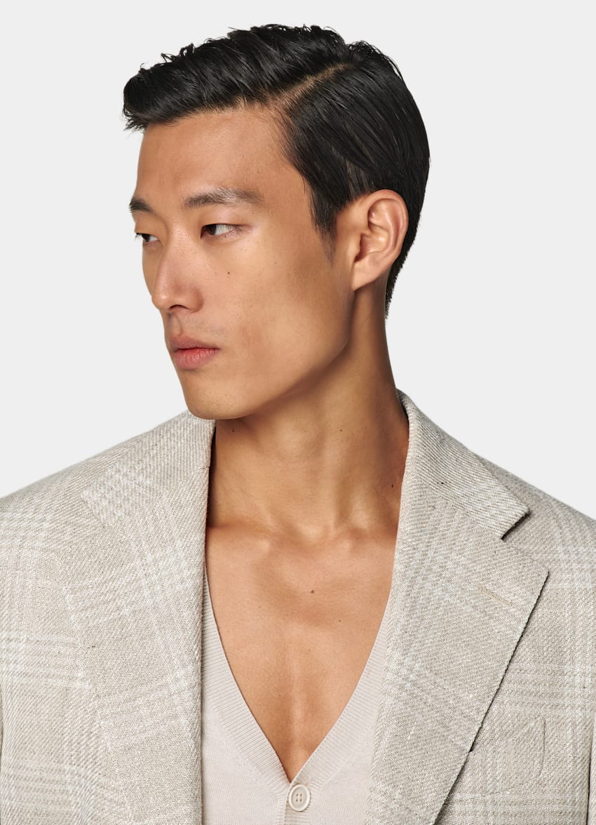 SUITSUPPLY Estate Lino, seta, lana e cotone - Ferla, Italia Giacca Roma color sabbia a quadri relaxed fit