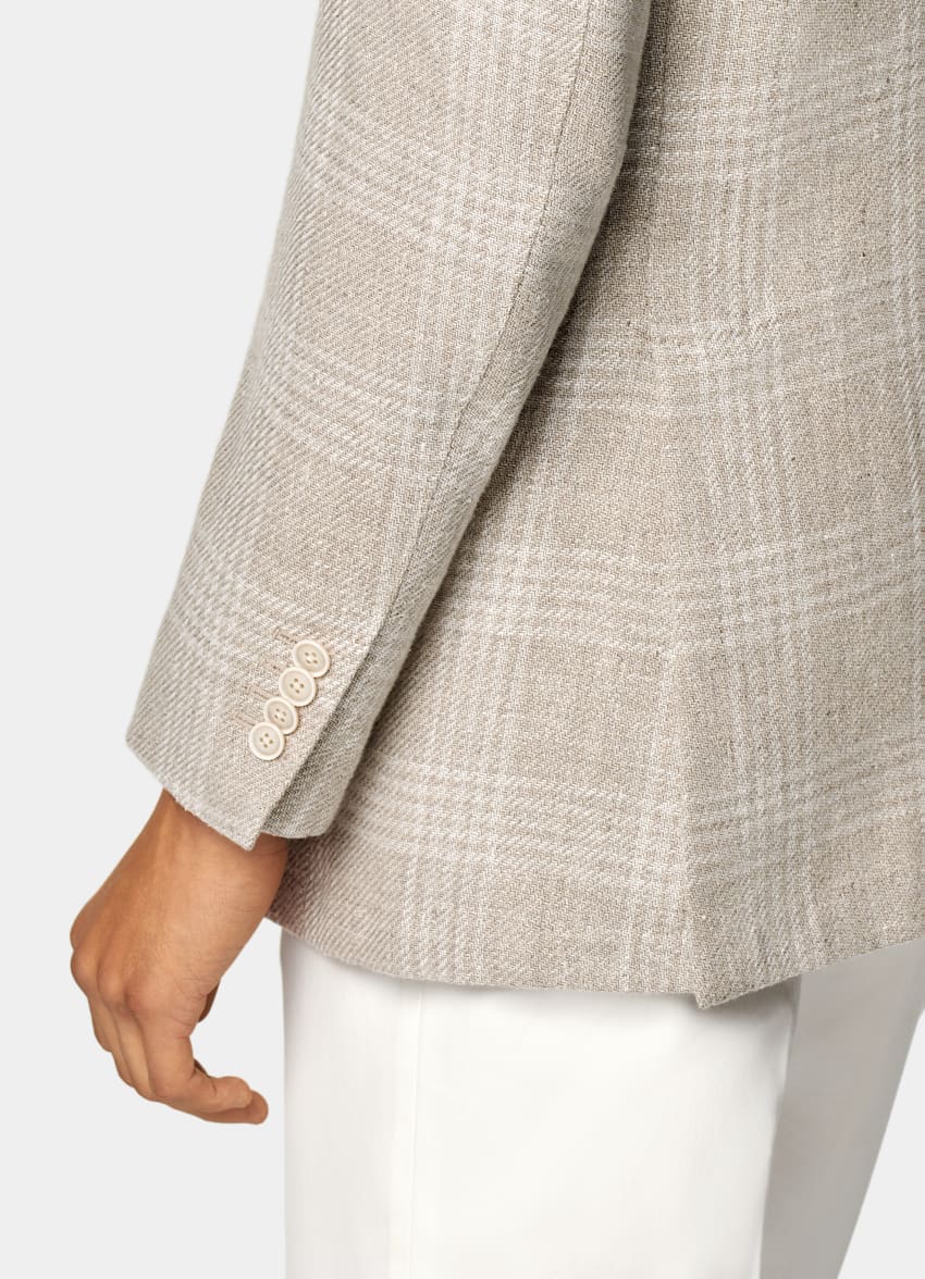 SUITSUPPLY Estate Lino, seta, lana e cotone - Ferla, Italia Giacca Roma color sabbia a quadri relaxed fit