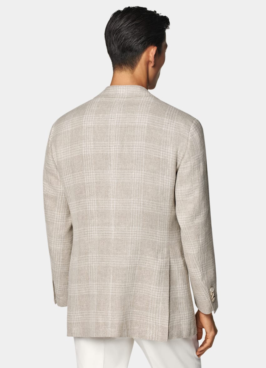 SUITSUPPLY Estate Lino, seta, lana e cotone - Ferla, Italia Giacca Roma color sabbia a quadri relaxed fit