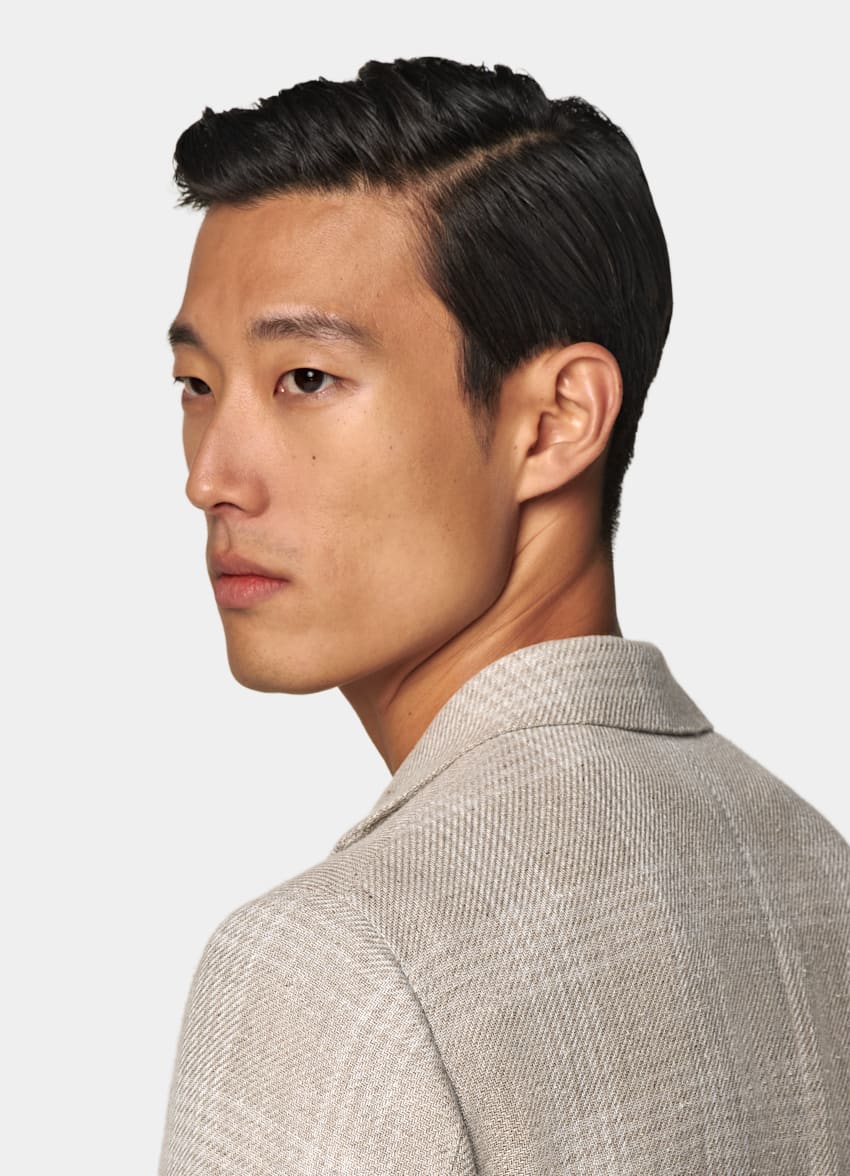 SUITSUPPLY Estate Lino, seta, lana e cotone - Ferla, Italia Giacca Roma color sabbia a quadri relaxed fit