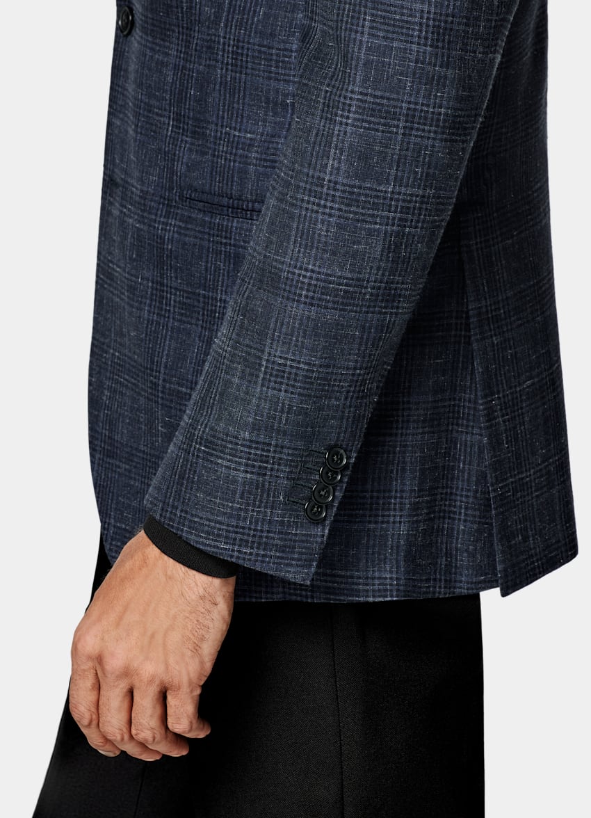 SUITSUPPLY Verano Cachemir, seda y lino de Piacenza, Italia Blazer Havana azul marino a cuadros corte Tailored