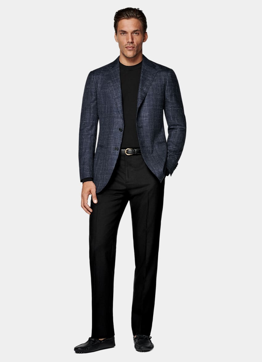 SUITSUPPLY Verano Cachemir, seda y lino de Piacenza, Italia Blazer Havana azul marino a cuadros corte Tailored