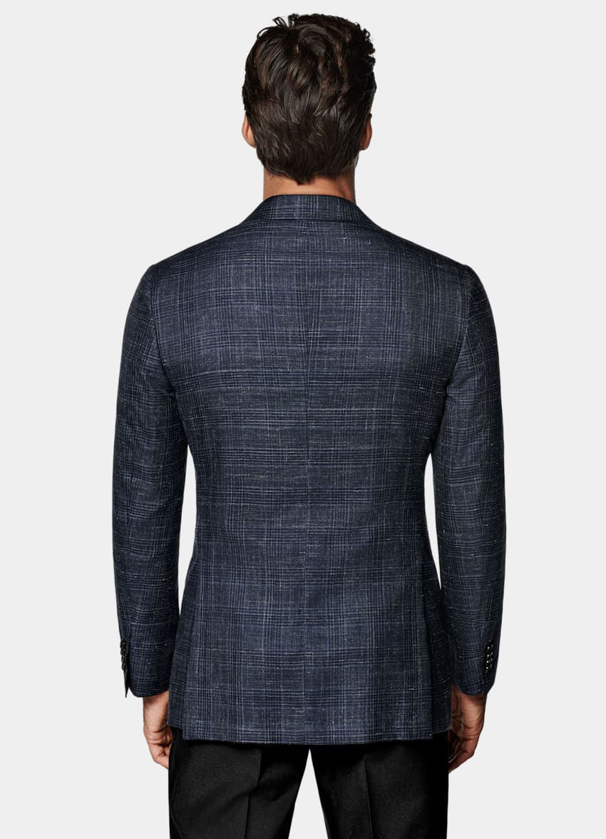 SUITSUPPLY Verano Cachemir, seda y lino de Piacenza, Italia Blazer Havana azul marino a cuadros corte Tailored