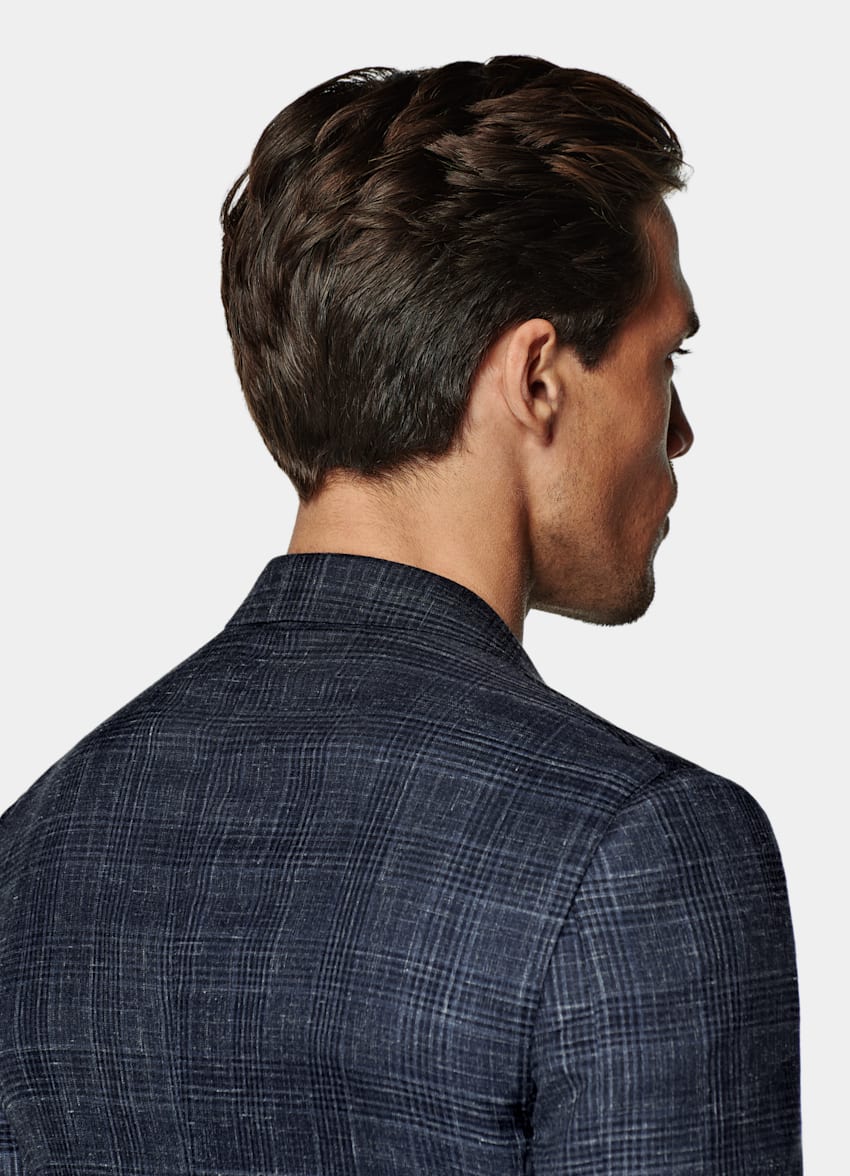 SUITSUPPLY Verano Cachemir, seda y lino de Piacenza, Italia Blazer Havana azul marino a cuadros corte Tailored