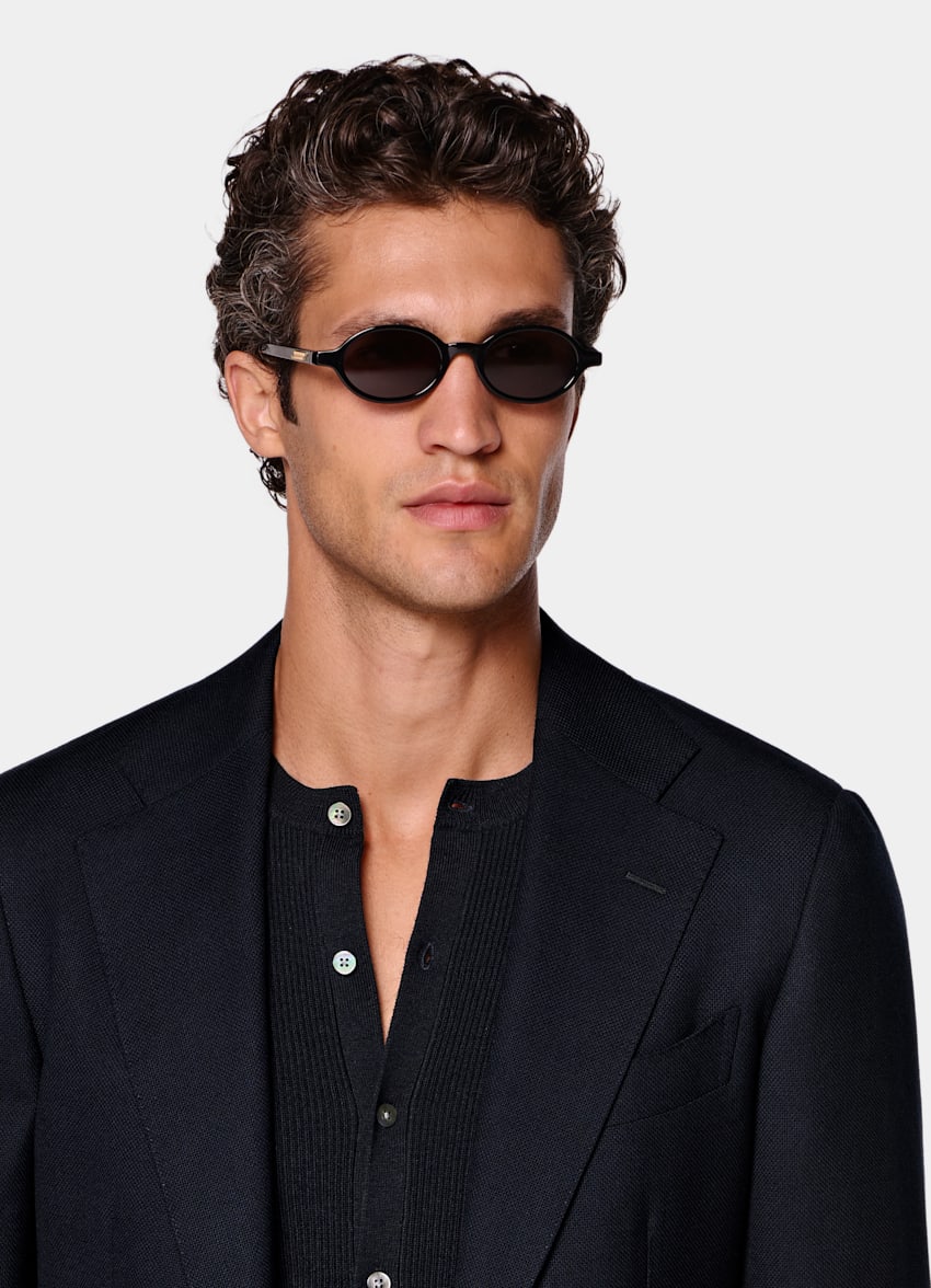 SUITSUPPLY All Season Pura lana de Reda, Italia Blazer Havana azul marino corte Tailored