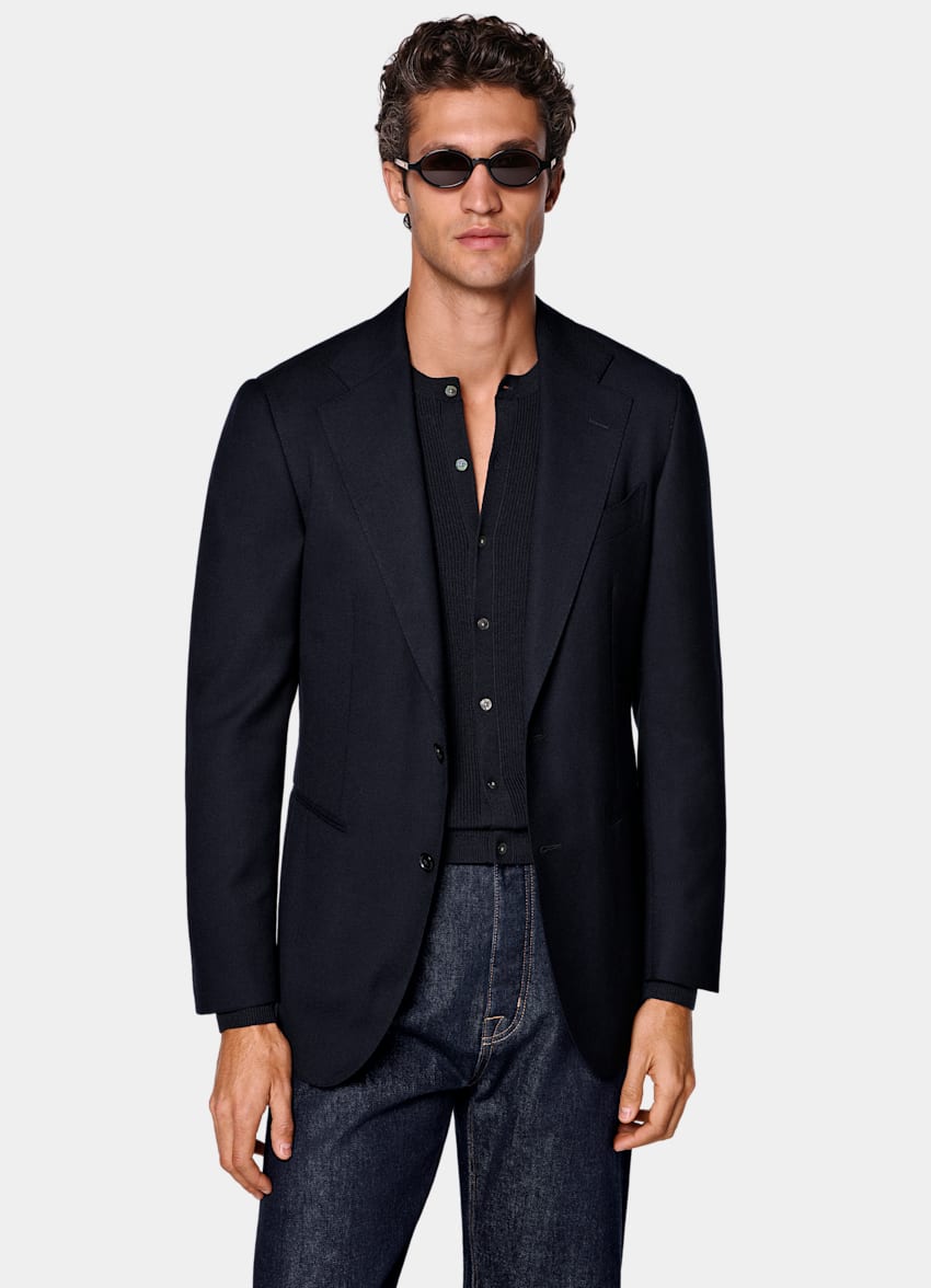 SUITSUPPLY All Season Pura lana de Reda, Italia Blazer Havana azul marino corte Tailored