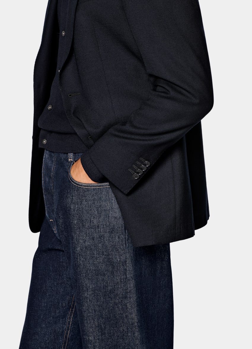 SUITSUPPLY All Season Pura lana de Reda, Italia Blazer Havana azul marino corte Tailored