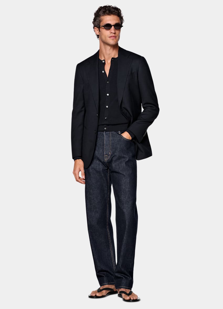 SUITSUPPLY All Season Pura lana de Reda, Italia Blazer Havana azul marino corte Tailored