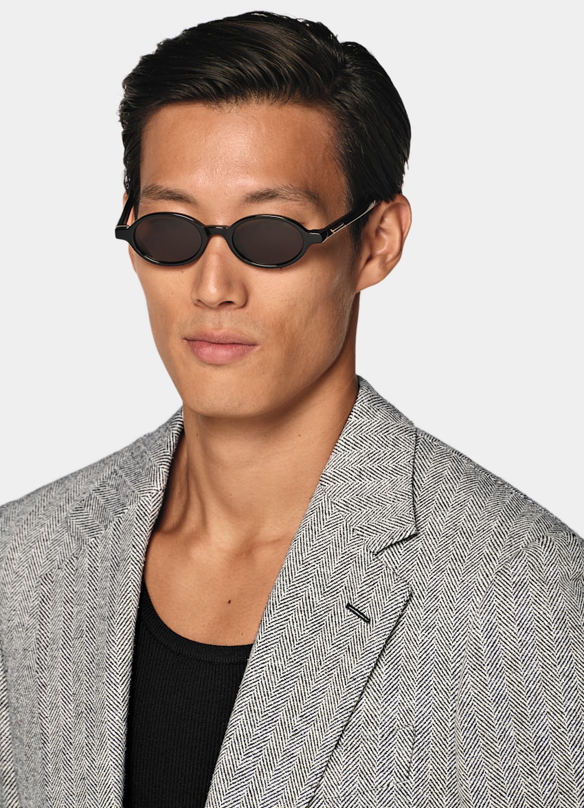 SUITSUPPLY Verano Seda, lino y lana de Marling & Evans, Reino Unido Blazer Milano negro punto de espiga corte Tailored